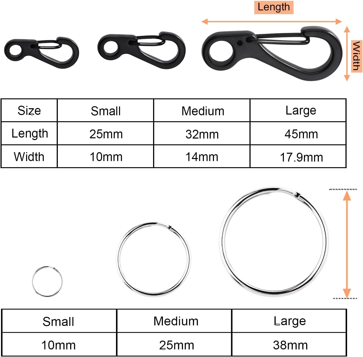 Small Carabiner Clip Metal Spring Snap Hooks Mini Paracord Hanging Clips for Camera Strap, Flashlight, Key Chain