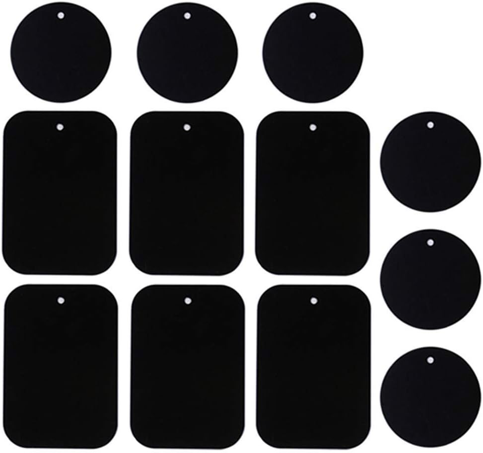 Smartphones Metal Plate 12 Pack for Phone Car Mount Holder Cradle with 3M Adhesive (Compatible with Magnetic Mounts) - 6 Rectangle and 6 Round, Black