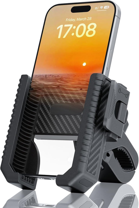 Bike Phone Mount, Motorcycle Phone Holder with Not Block Camera, Motorcycle Handlebar Cell Phone Clamp for iPhone 16, iPhone 15 Pro Max/Plus,14,S9, S10 and More 4.5" to 7" Phone