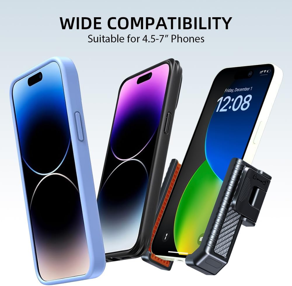 Bike Phone Mount, Motorcycle Phone Holder with Not Block Camera, Motorcycle Handlebar Cell Phone Clamp for iPhone 16, iPhone 15 Pro Max/Plus,14,S9, S10 and More 4.5" to 7" Phone