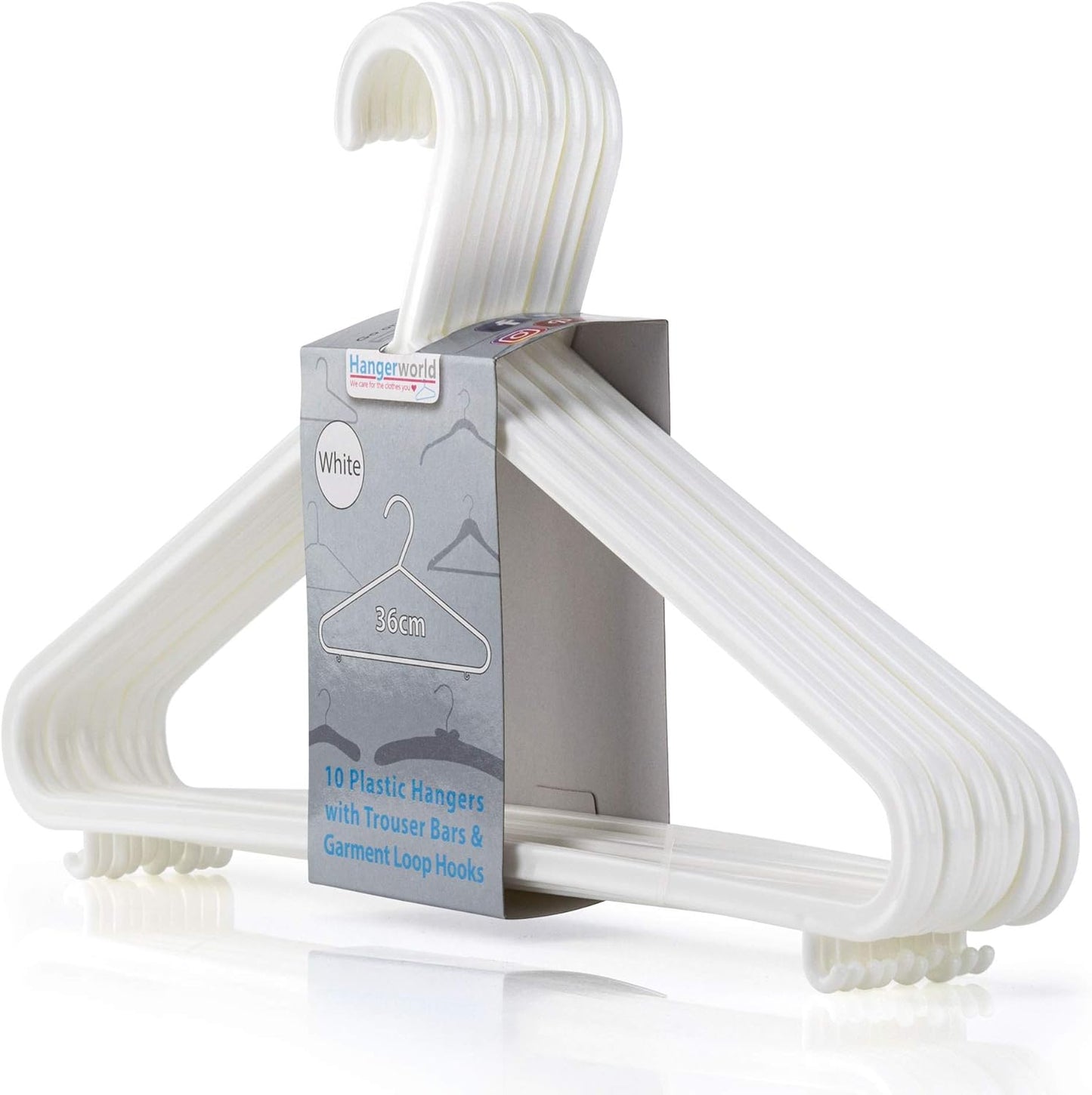 HANGERWORLD White Plastic Hangers 10 Pack - 14inch No Shoulder Bump, Slim Space-Saving Hanger