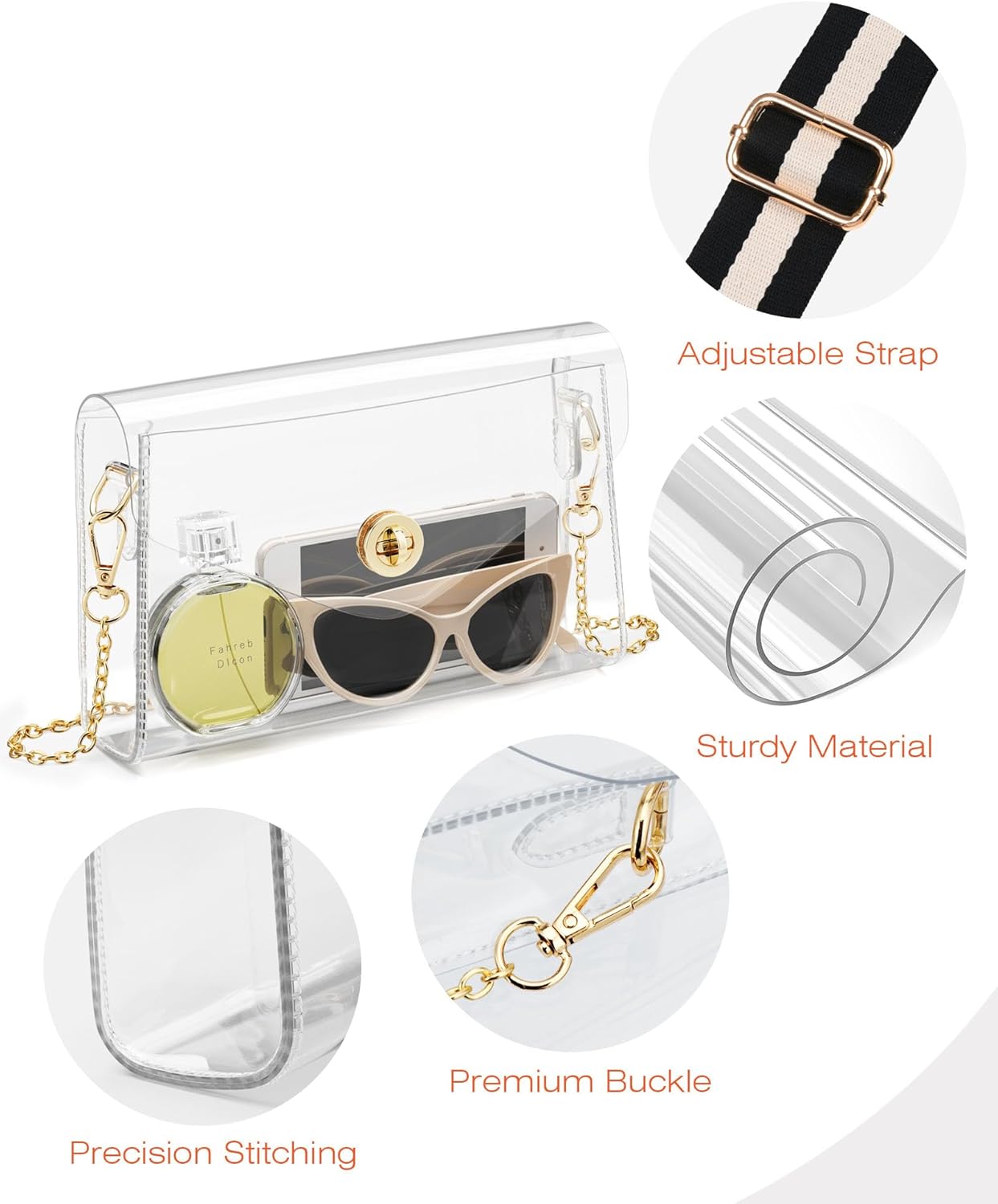 Clear Purse for Women, Clear Bag for Stadium Events, Crossbody Bag Stadium Approved for Sports Concerts Outfits