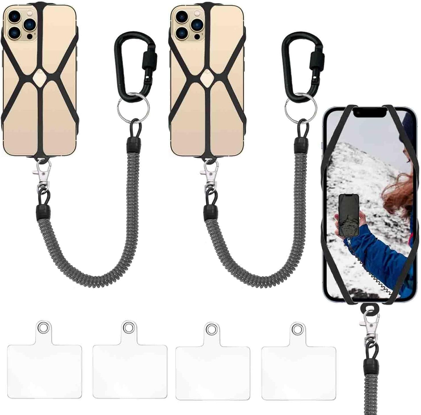 2 Pcs Phone Lanyard Strap with Carabiner – Drop-Prevention Accessory for Outdoor Activities like Ski, Hike, Bike, Fish & Climb – Compatible with Most Smartphones