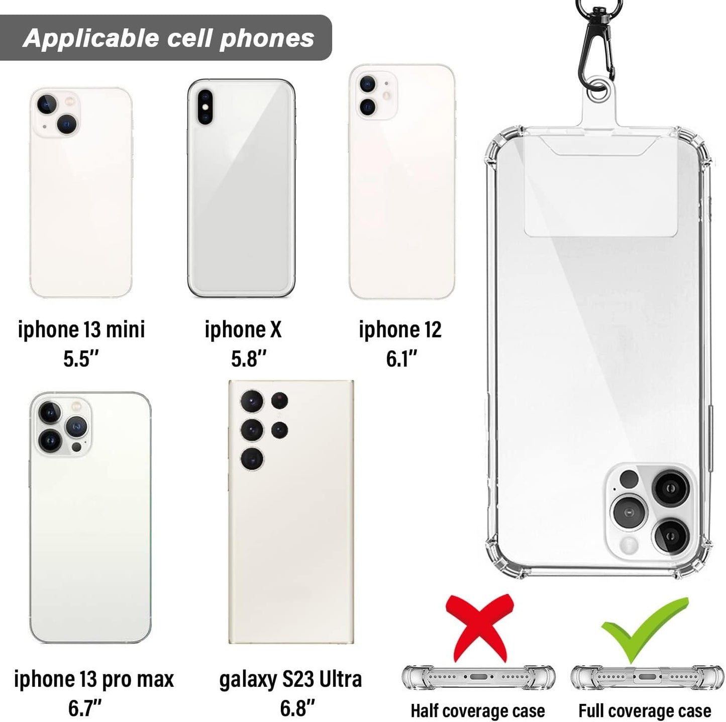 2 Pcs Phone Lanyard Strap with Carabiner – Drop-Prevention Accessory for Outdoor Activities like Ski, Hike, Bike, Fish & Climb – Compatible with Most Smartphones