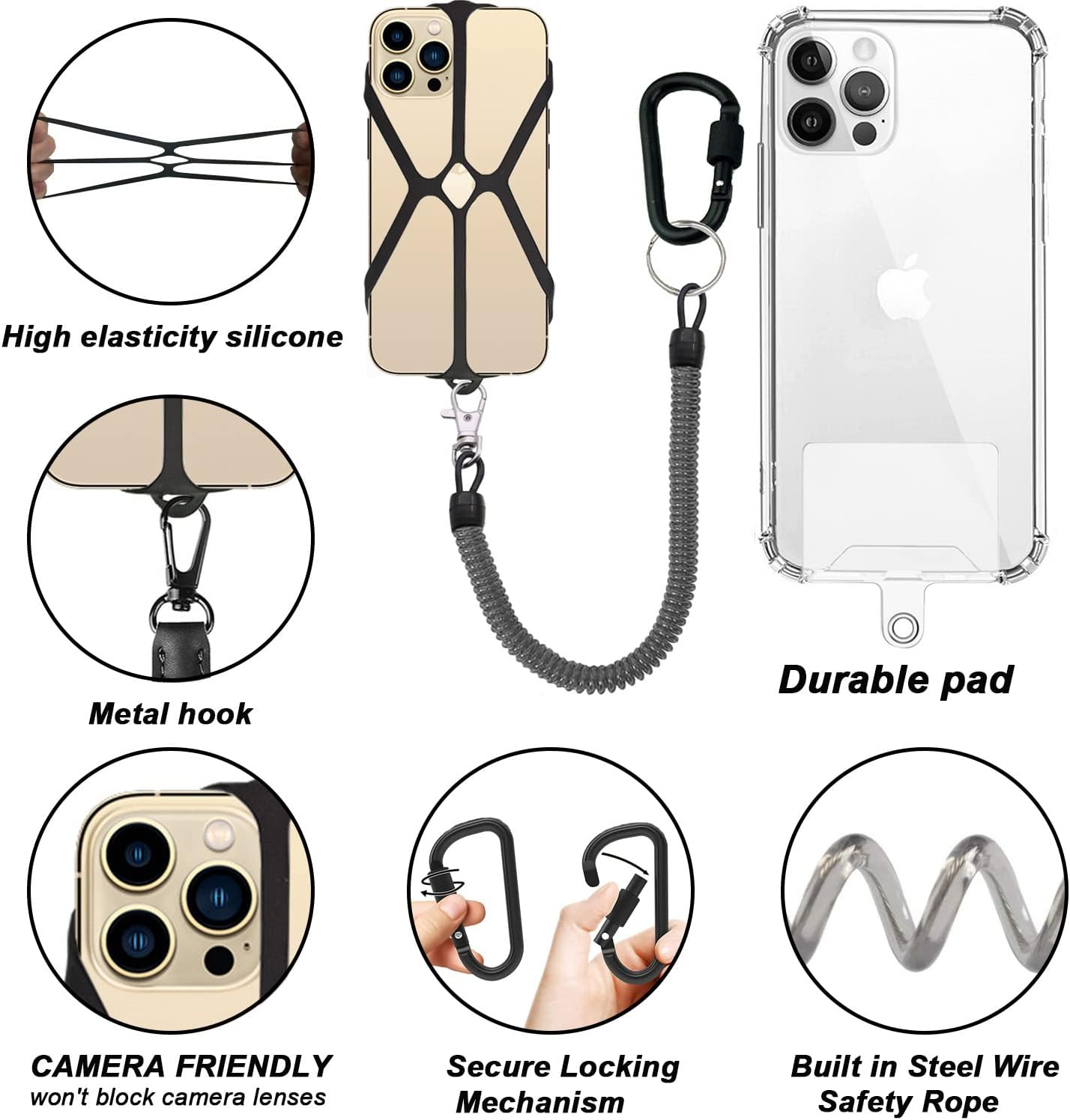 2 Pcs Phone Lanyard Strap with Carabiner – Drop-Prevention Accessory for Outdoor Activities like Ski, Hike, Bike, Fish & Climb – Compatible with Most Smartphones