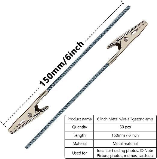 50Pcs Metal Wire Alligator Clamp Long-Tailed Alligator Iron Clip Clasp for DIY Card Clip Holder 6 inch (150mm)