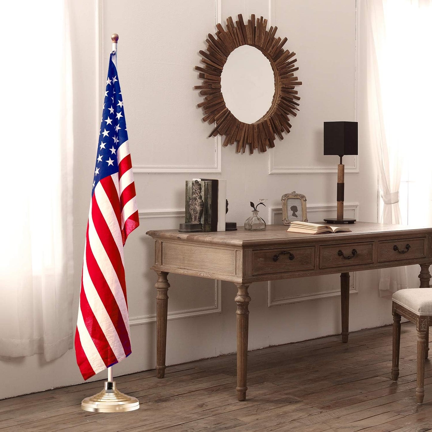 HOOSUN Base Stand for Flag Indoor Outdoor,Flag Pole Floor Stand Base Hold Flagpole Indoor Gold Banner Holder for 1.3'',1.1''And 0.9'' Diameter Flagpole
