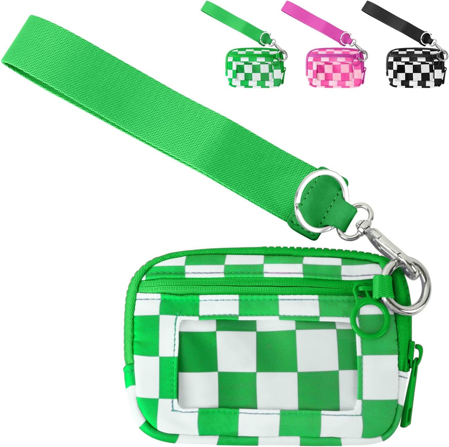 The Iris' Wallet Wristlet Pouch 2nd Gen for Women/Men,Iris Carry All Wallet Zip Card Case with ID Window,Portable Change Coin Purse,Waterproof Nylon Keychain Purse for Travel Daily(Green)