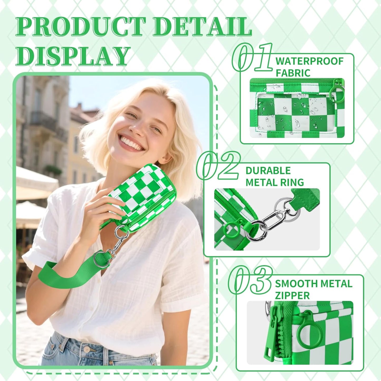 The Iris' Wallet Wristlet Pouch 2nd Gen for Women/Men,Iris Carry All Wallet Zip Card Case with ID Window,Portable Change Coin Purse,Waterproof Nylon Keychain Purse for Travel Daily(Green)