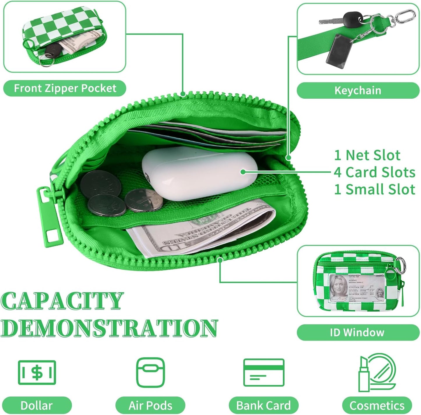 The Iris' Wallet Wristlet Pouch 2nd Gen for Women/Men,Iris Carry All Wallet Zip Card Case with ID Window,Portable Change Coin Purse,Waterproof Nylon Keychain Purse for Travel Daily(Green)