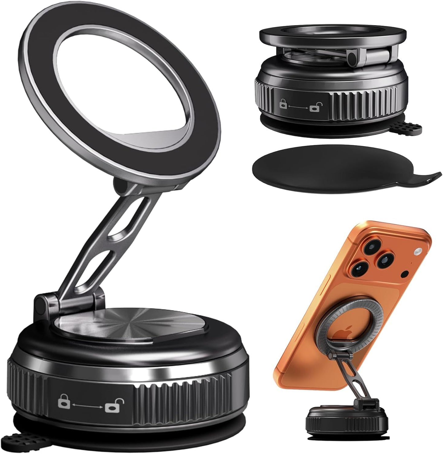 Car Phone Holder for Magsafe, 360° Adjustable Foldable Car Mount [108LBS Strongest Suction & 2800gf Magnetic] Portable for Car/Gym/Mirror Mount/Daily Stand for iPhone and All Smartphones, Black