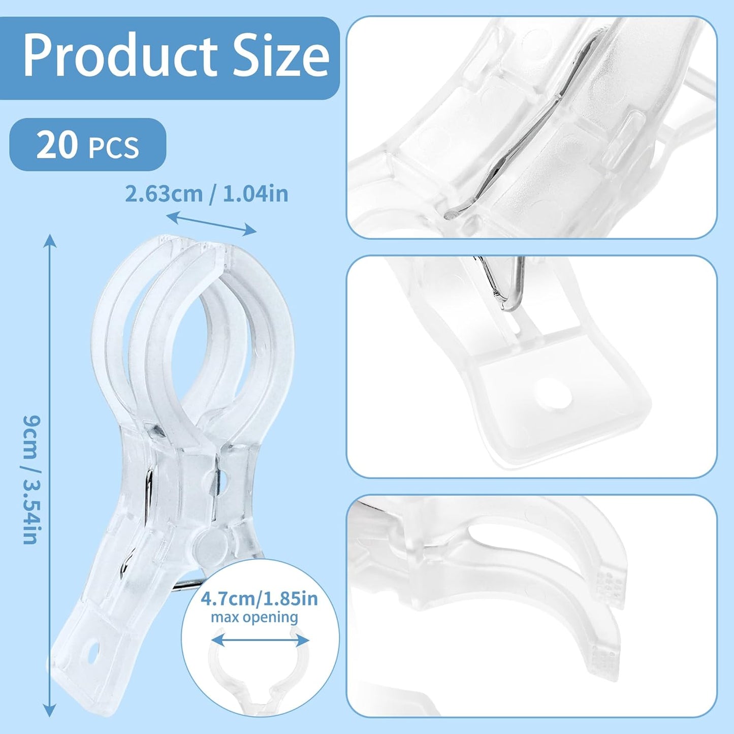 20 Pack Balloon Arch Clips for Backdrop | Plastic Transparent Spring Clamps | 3.5 Inch Heavy Duty Clip for Backdrop Stand | Birthday Wedding Decoration | Photography Studio | Crafts | Clothing