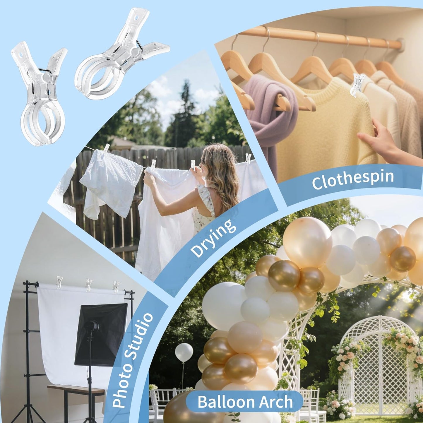 20 Pack Balloon Arch Clips for Backdrop | Plastic Transparent Spring Clamps | 3.5 Inch Heavy Duty Clip for Backdrop Stand | Birthday Wedding Decoration | Photography Studio | Crafts | Clothing