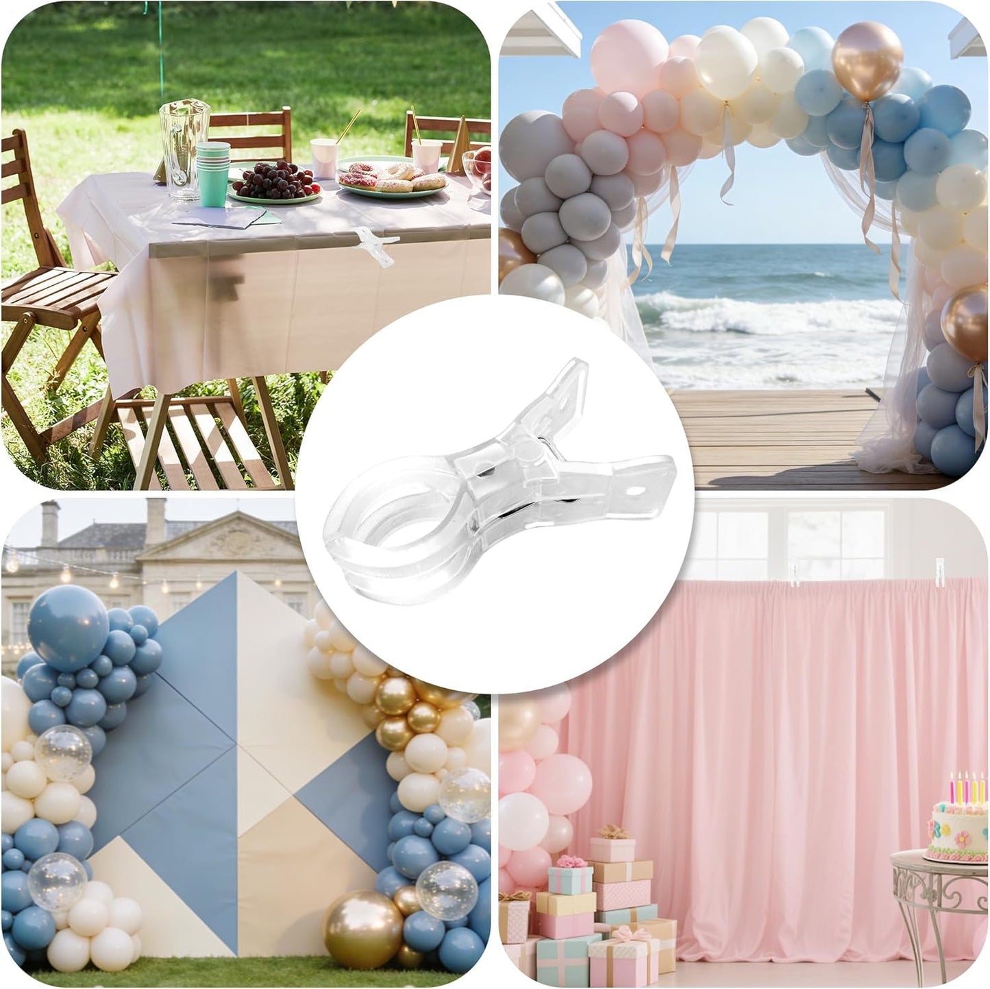 20 Pack Balloon Arch Clips for Backdrop | Plastic Transparent Spring Clamps | 3.5 Inch Heavy Duty Clip for Backdrop Stand | Birthday Wedding Decoration | Photography Studio | Crafts | Clothing