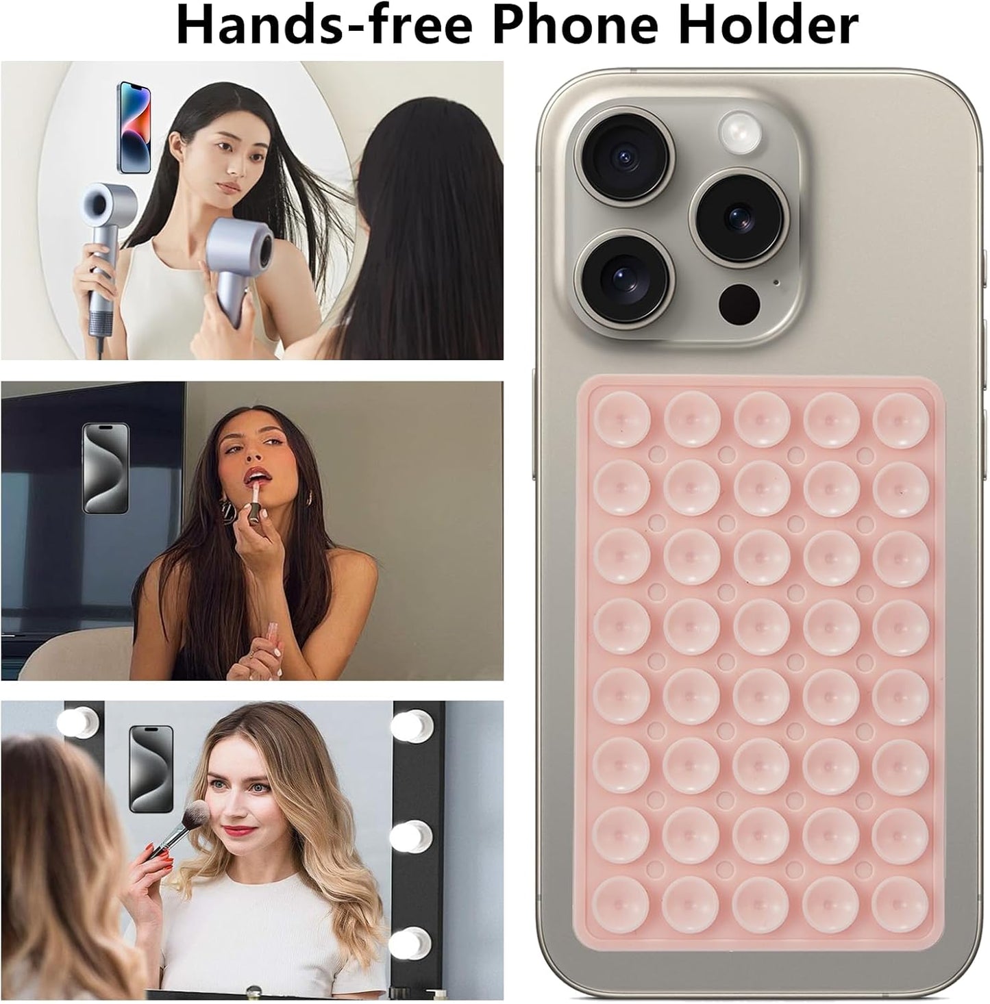 3 Pack Silicone Sticky Grip Holder for Cellphone, Suction Cup Phone Mount Hands-Free Double Sided Strong Selfie & Videos, Pink/Black/Transparent