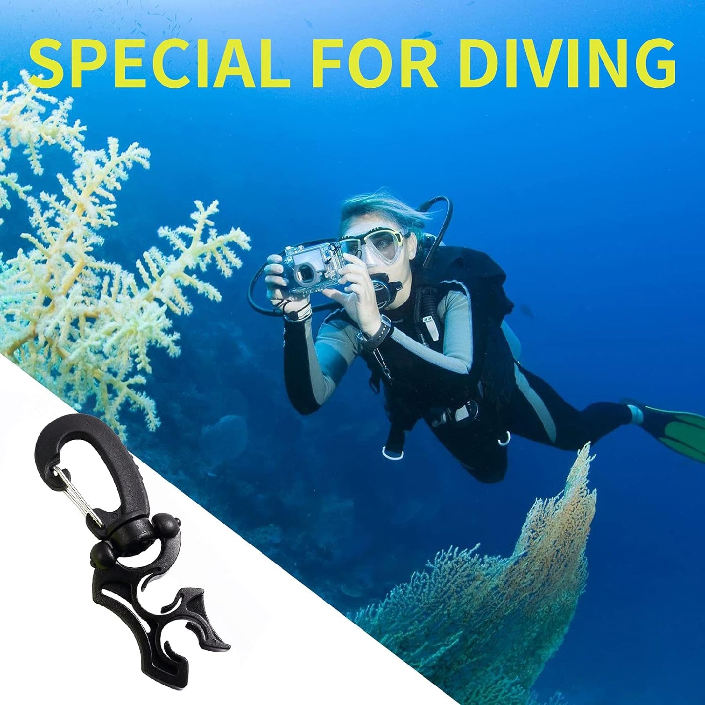 2 Packs Scuba Hose Clip Diving Holder Clip, Double BCD Dive with Snap Hook Buckle for Snorkeling Accessories Select Color