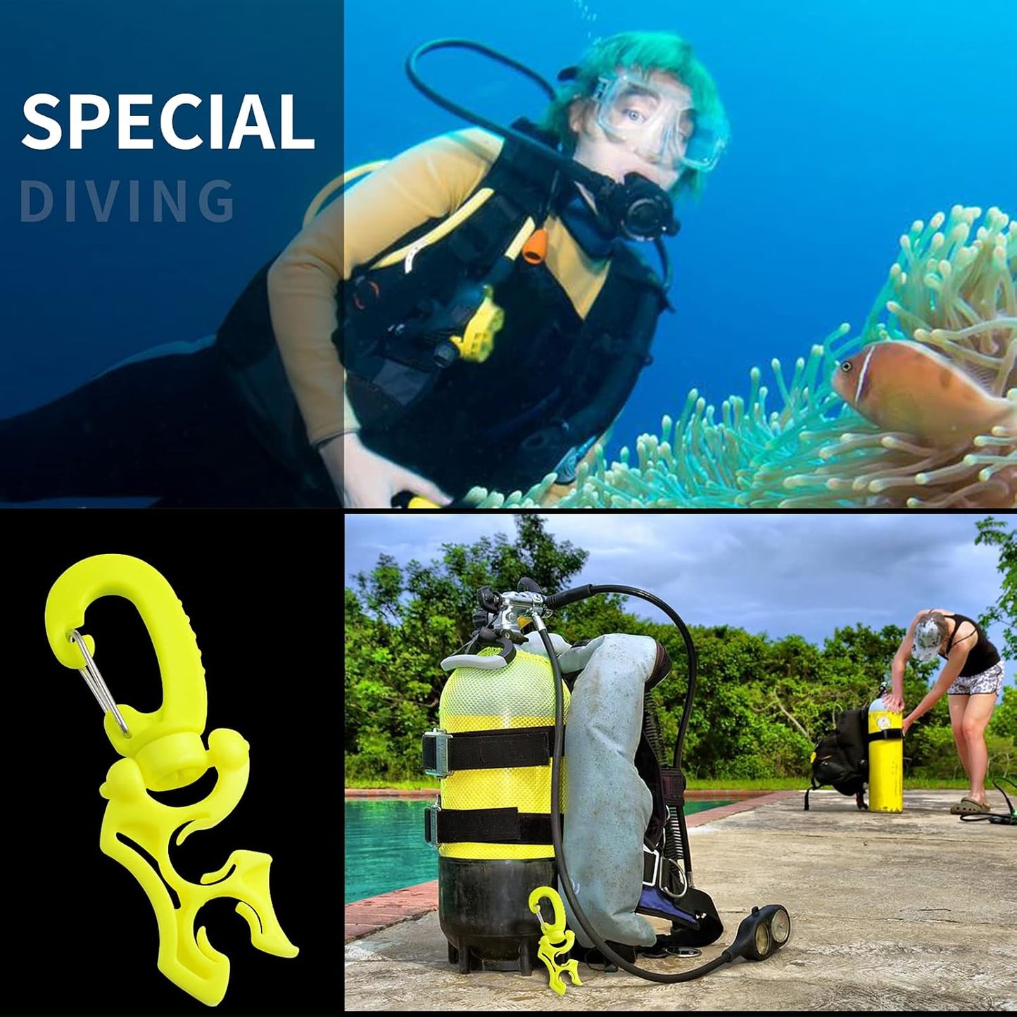 2 Packs Scuba Hose Clip Diving Holder Clip, Double BCD Dive with Snap Hook Buckle for Snorkeling Accessories Select Color