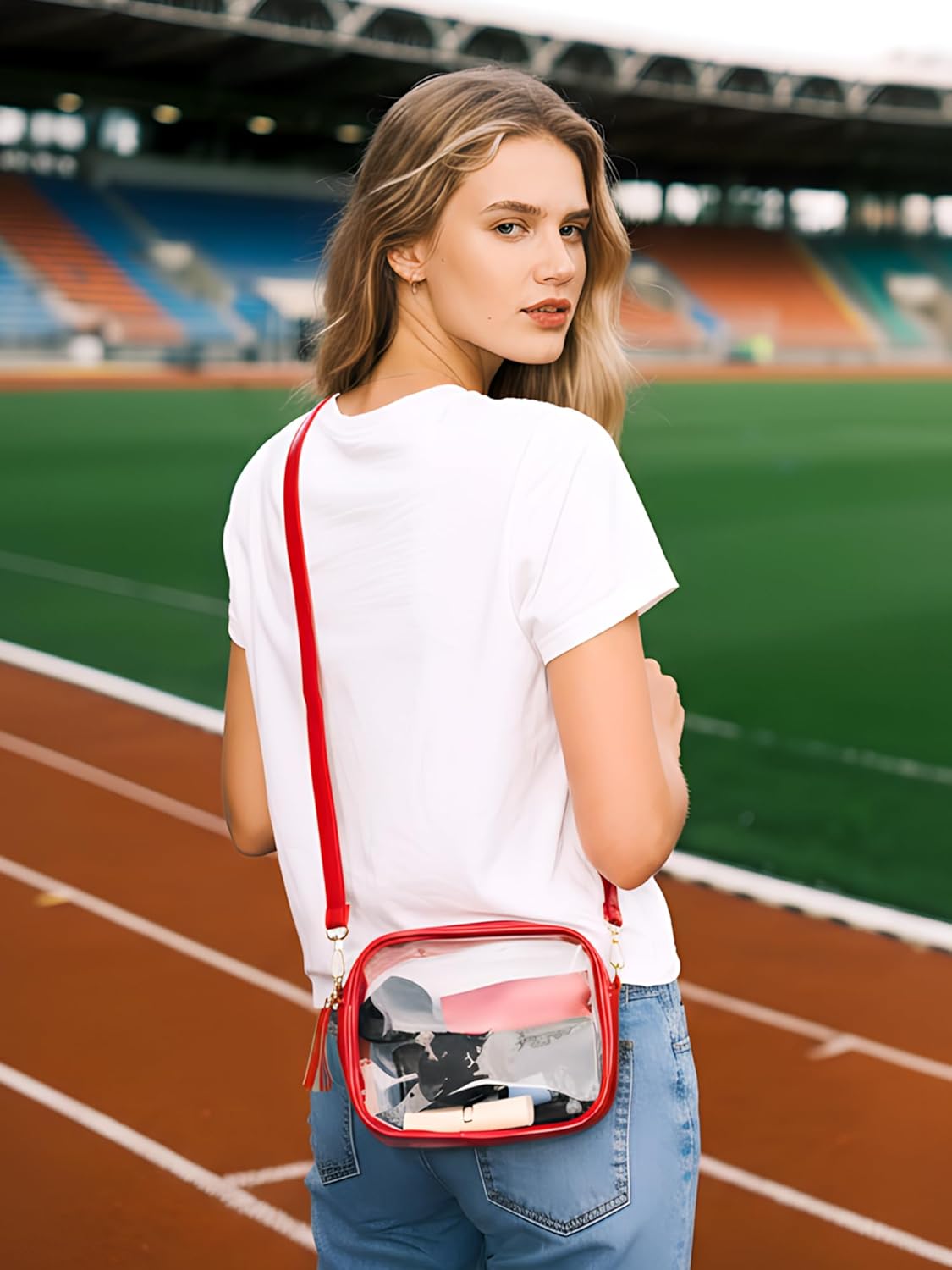 Clear Purse Stadium Approved Bag Small Crossbody with for Men Women Concerts Sports Events Red