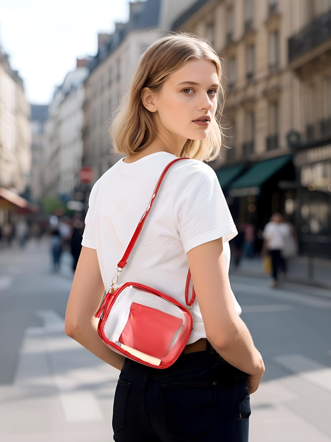 Clear Purse Stadium Approved Bag Small Crossbody with for Men Women Concerts Sports Events Red