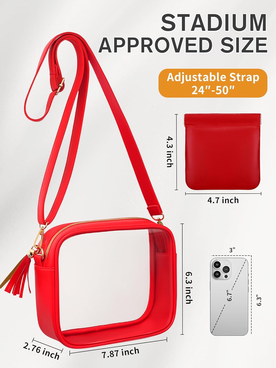 Clear Purse Stadium Approved Bag Small Crossbody with for Men Women Concerts Sports Events Red