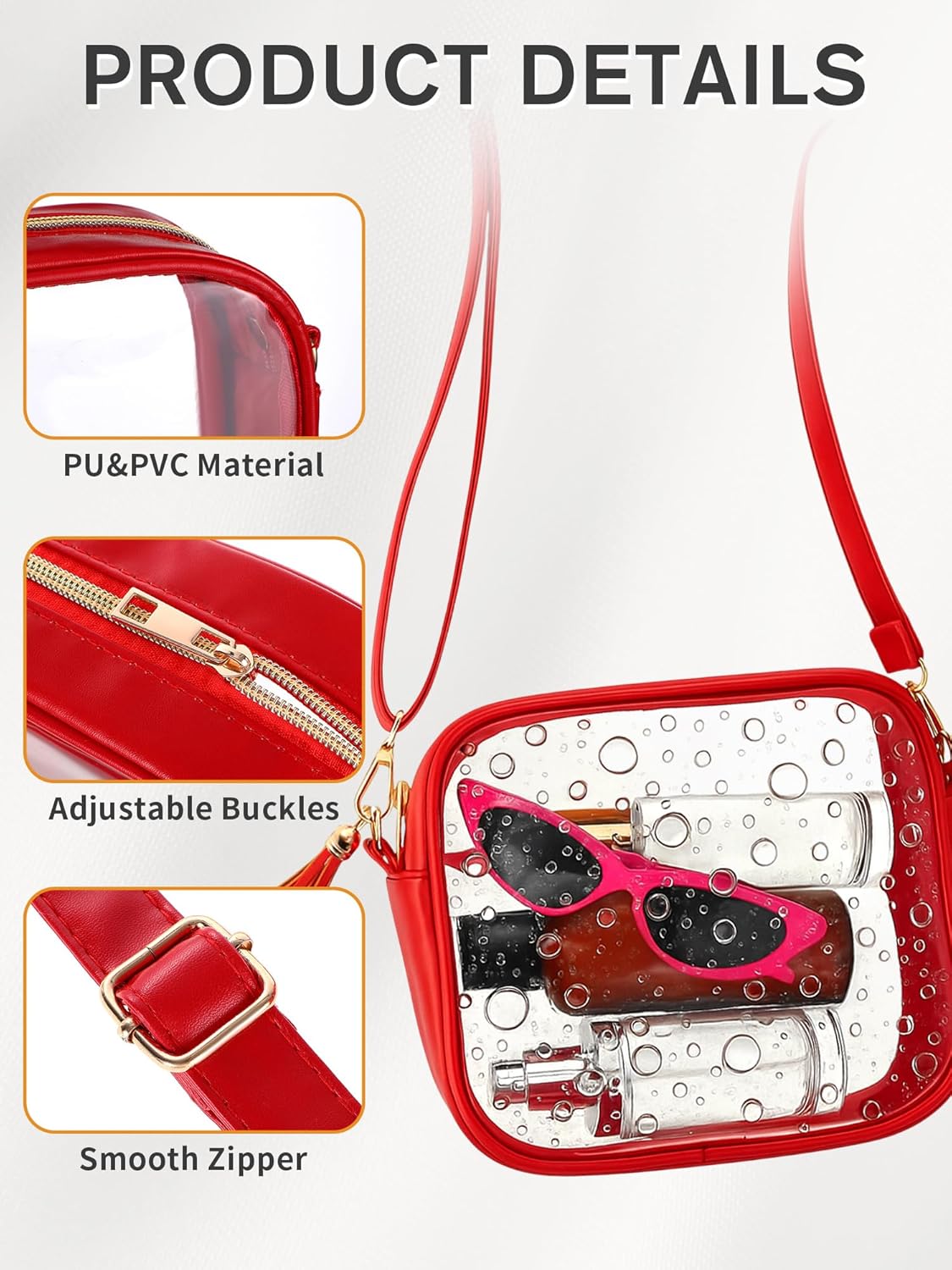 Clear Purse Stadium Approved Bag Small Crossbody with for Men Women Concerts Sports Events Red