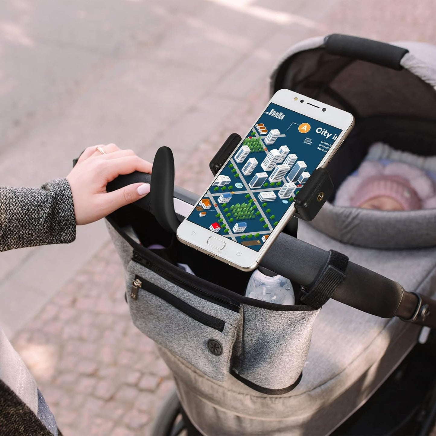 2 Pcs Stroller Phone Holder Portable Cell Stand Universal Accessories for Parent Baby Toddler Cellphone Clamp with Non Slip Silicone Arm Grip(Black,Novel) Black