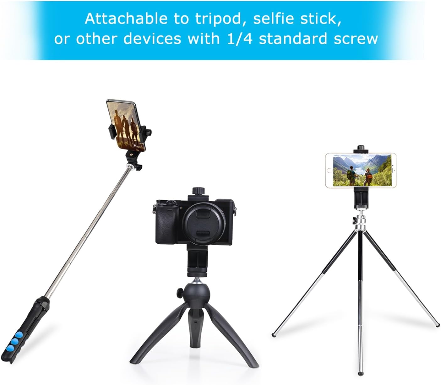 Premium Smartphone Holder/Vertical and Horizontal Tripod Mount Adapter Rotatable Bracket with 1/4 inch Screw/Adjustable Clip for iPhone, Android Cell Phone, Selfie Stick, Camera Stand