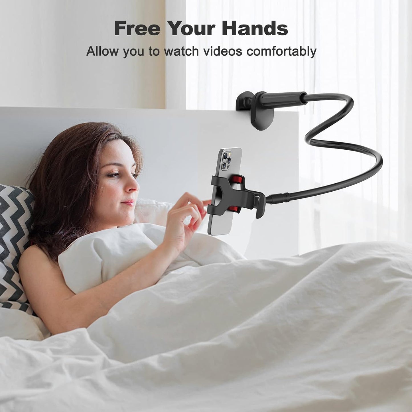 Gooseneck Cell Phone Holder, Universal 360 Flexible Phone Stand Lazy Bracket Mount Long Arms Clamp for Phone 13 Pro Xs Max XR X 8 7 6 6s Plus and Other 3.5~6.7'' Device (Black）