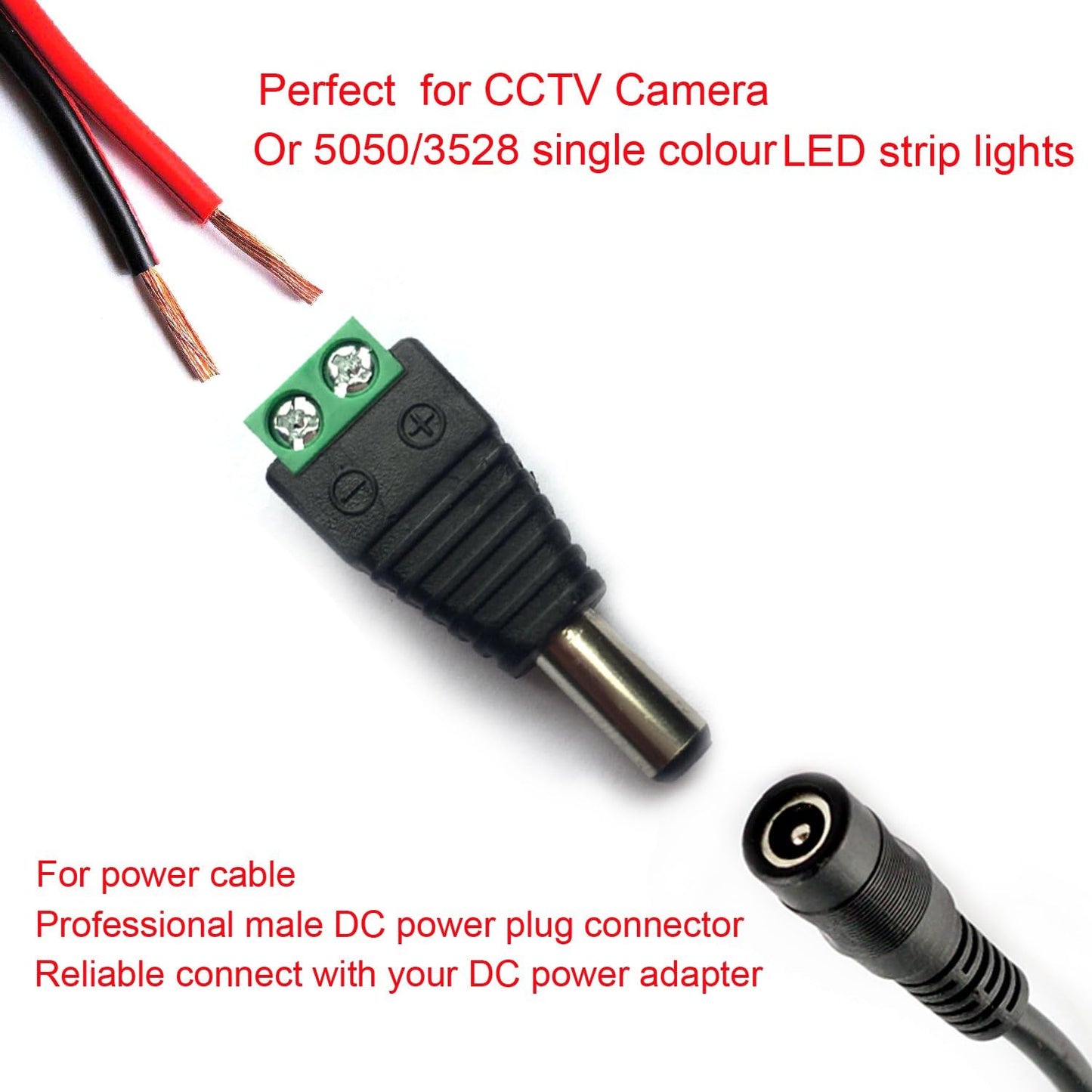 10 Pairs 12V Male+Female 2.1x5.5MM DC Power Jack Plug Adapter Barrel Connector for CCTV Security Camera Led Strip