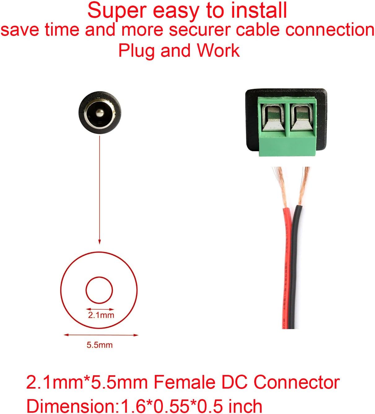 10 Pairs 12V Male+Female 2.1x5.5MM DC Power Jack Plug Adapter Barrel Connector for CCTV Security Camera Led Strip