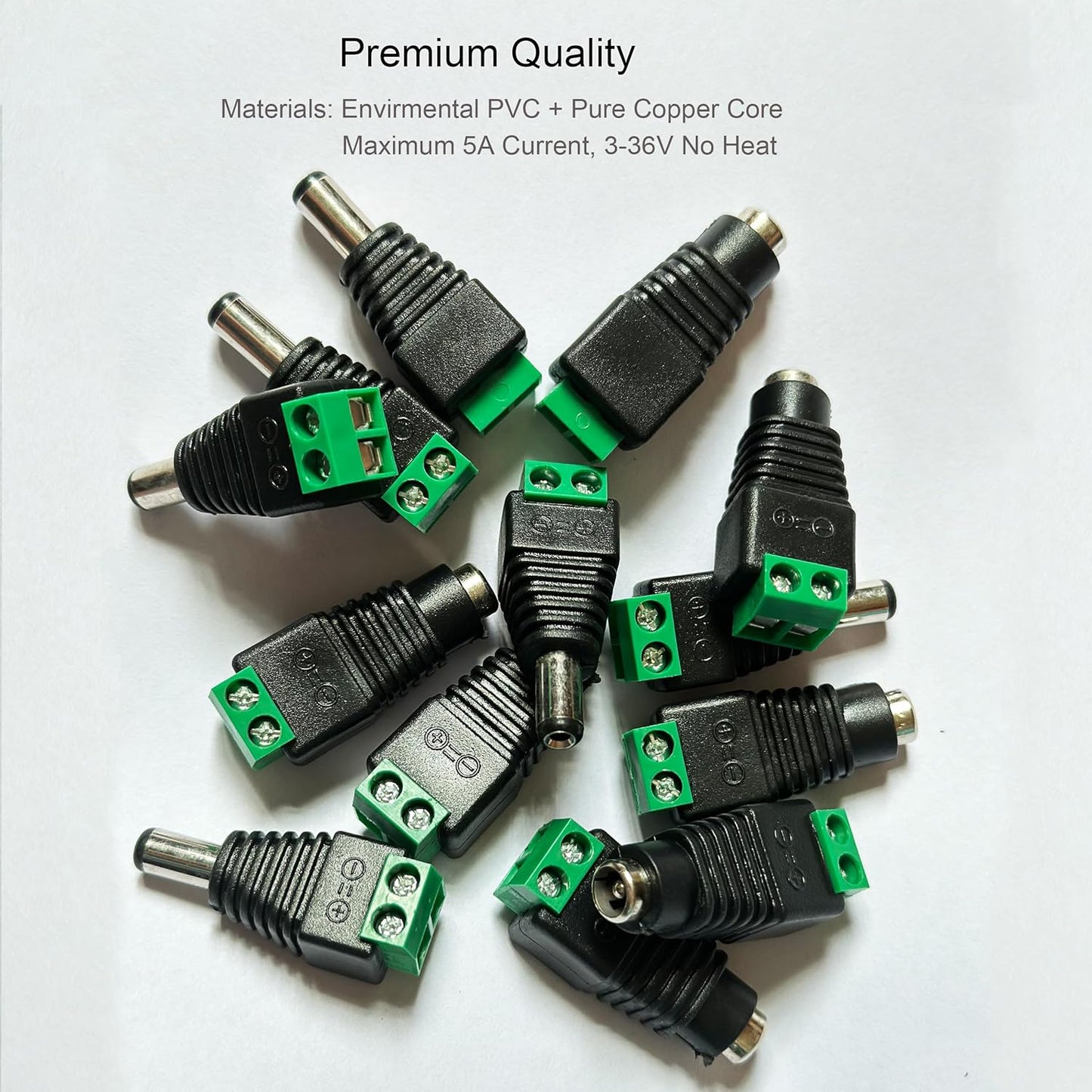 10 Pairs 12V Male+Female 2.1x5.5MM DC Power Jack Plug Adapter Barrel Connector for CCTV Security Camera Led Strip