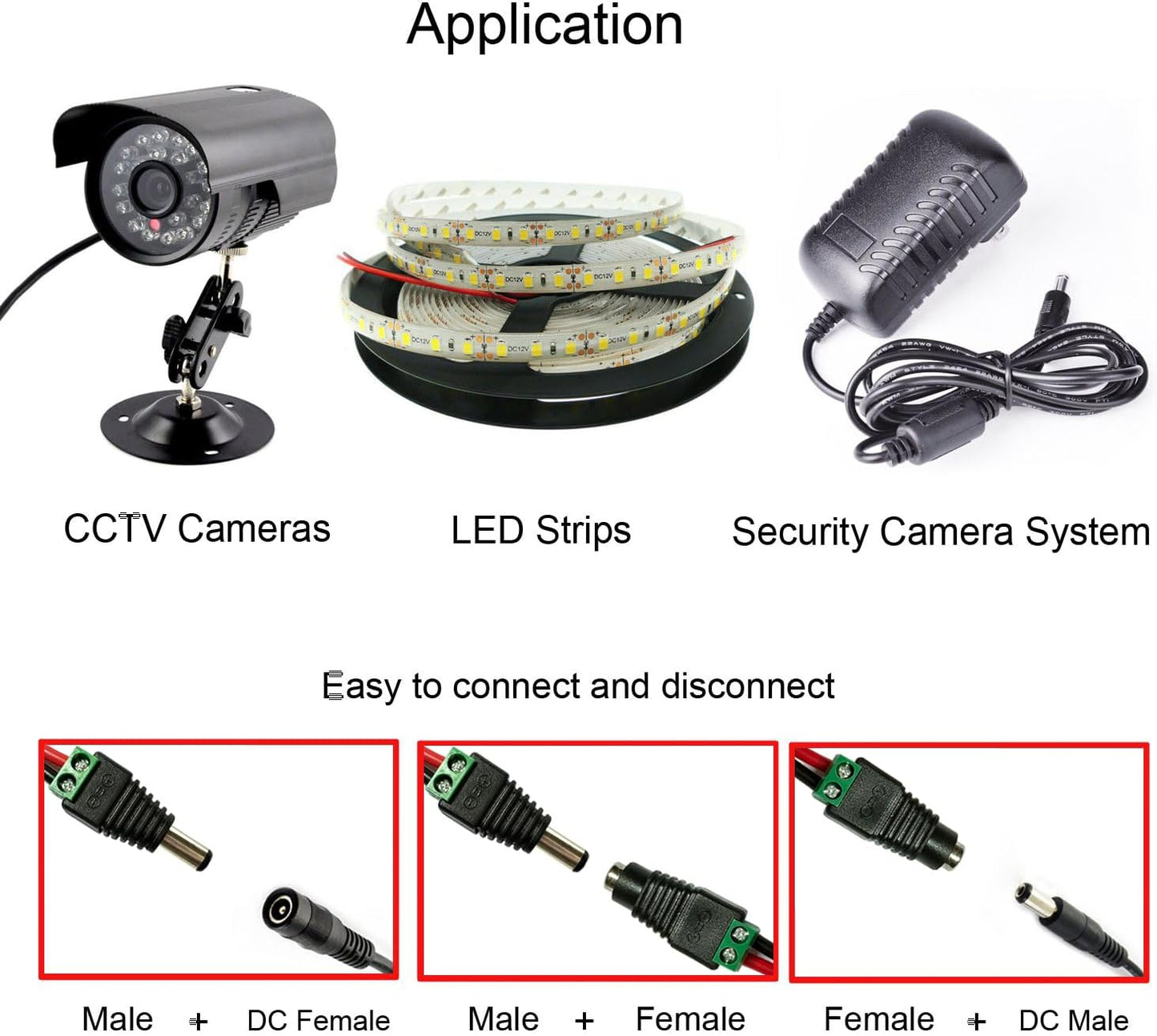10 Pairs 12V Male+Female 2.1x5.5MM DC Power Jack Plug Adapter Barrel Connector for CCTV Security Camera Led Strip