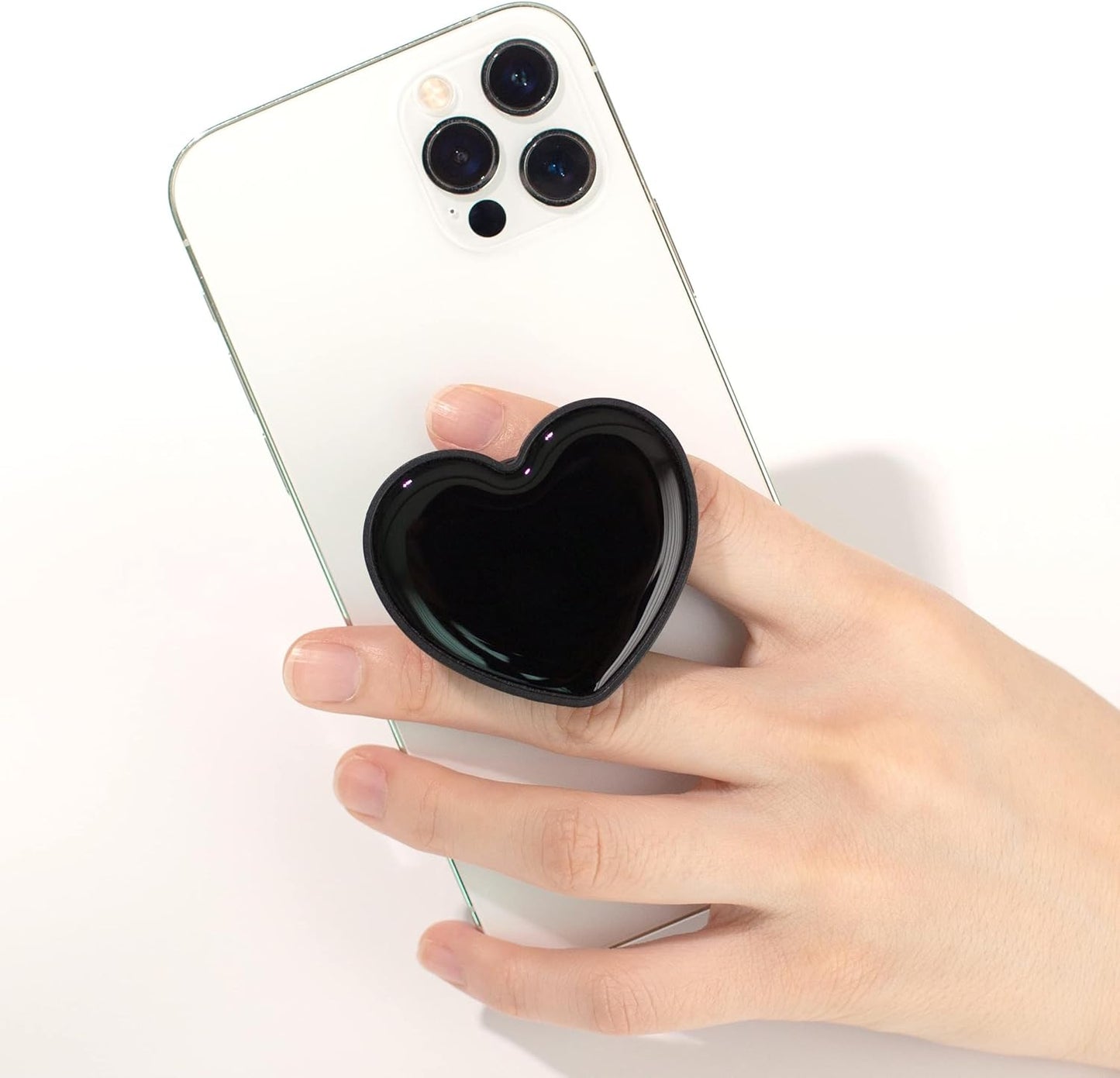 Heart-Shaped Phone Grip and Stand, Black