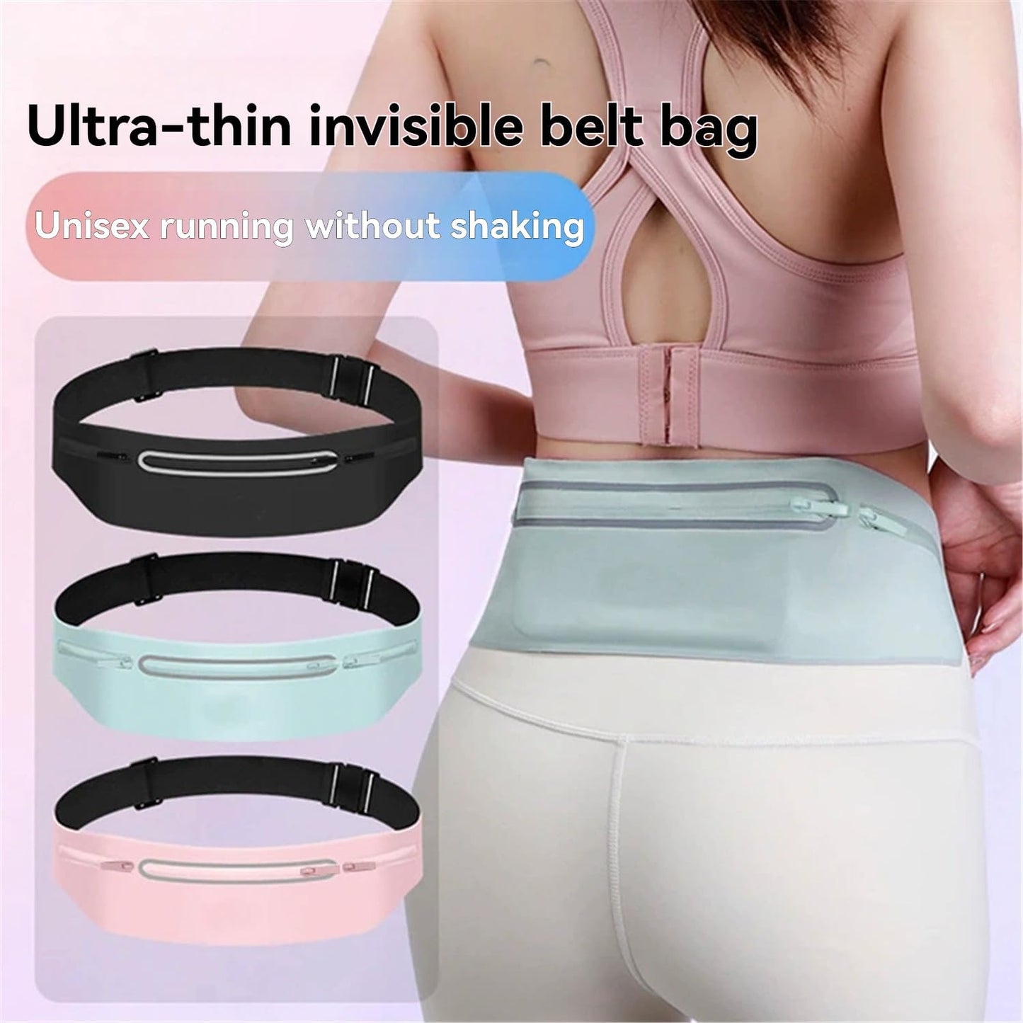 Waterproof Sports Waist Pack with 3 Zippered Compartments for Running, Gym, Hiking - Adjustable 55-120cm Belt, Fits 7.5" Phones - Black, Pink, Grey, Sky Blue, Dark Grey