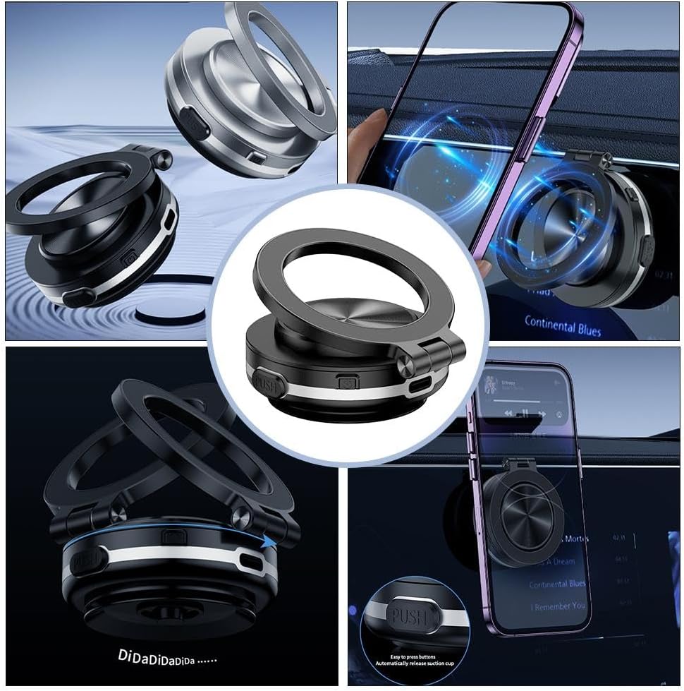 Vacuum Magnetic Suction Cup Phone Car Mount Folding Swivel Stand Rotation Electric Vacuum for MagSafe Stand Universal