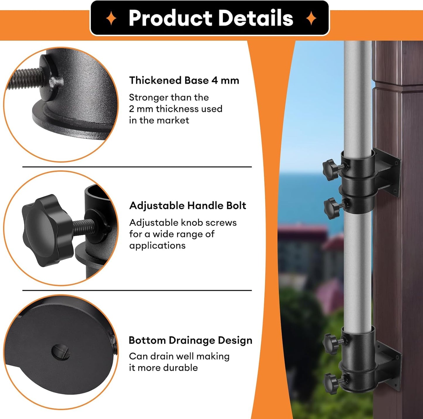 Umbrella Clamp Deck Umbrella Mount Bracket 2PCS Umbrella Clamp I Patio Umbrella Holder,Umbrella Clamp Mount for Deck Railing Heavy Duty Umbrella Clamp,Patio Umbrella Stand for Balcony,Courtyard