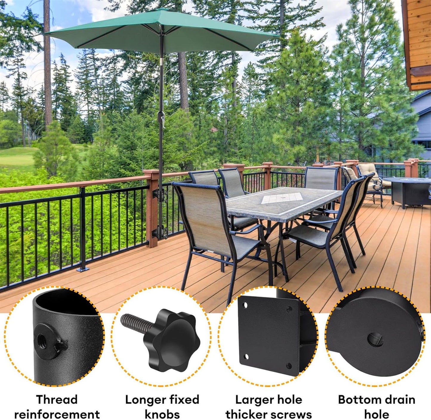 Umbrella Clamp Deck Umbrella Mount Bracket 2PCS Umbrella Clamp I Patio Umbrella Holder,Umbrella Clamp Mount for Deck Railing Heavy Duty Umbrella Clamp,Patio Umbrella Stand for Balcony,Courtyard