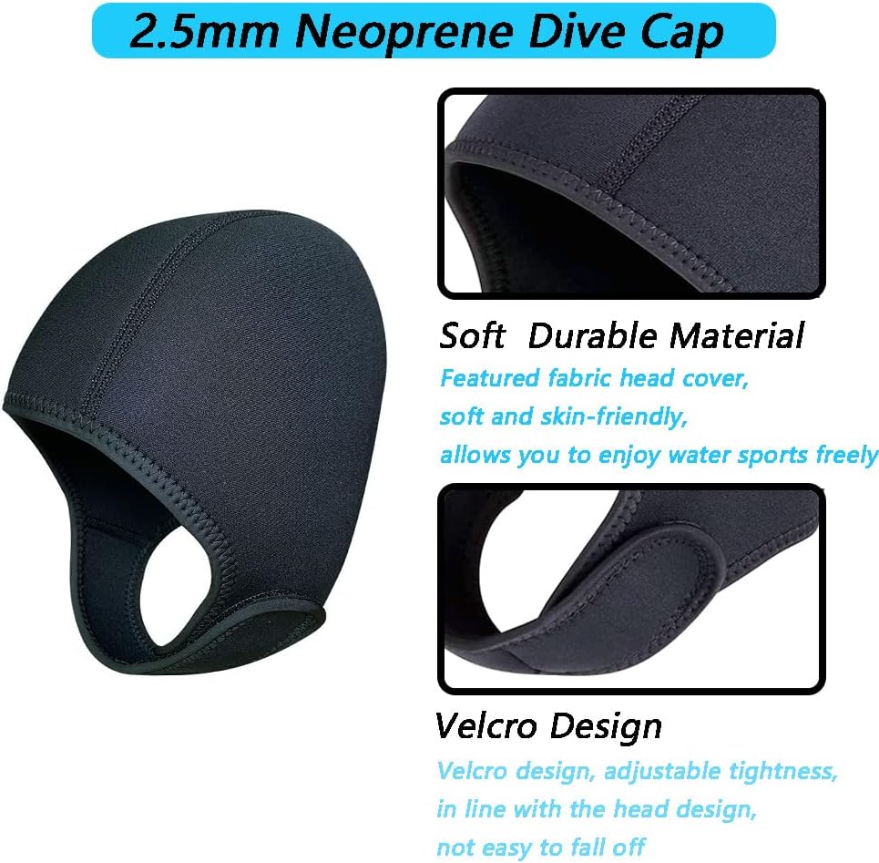 2.5mm Neoprene Dive Cap Surf Cap,Diving Hat,Thermal Wetsuit Hood Cap with Chin Strap,Windproof Cap for Surfing Kayak Rafting Canoe Snorkeling Water Sports