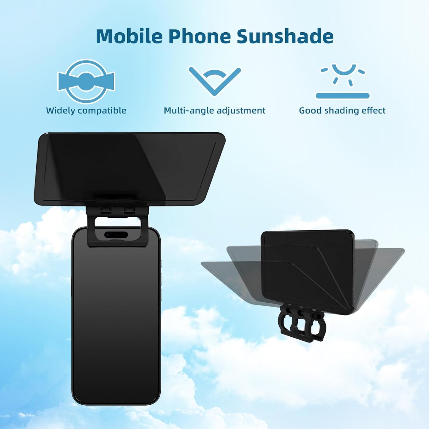 2PCS Phone Sunshade Cover, Adjustable Phone Umbrella for Sun, UV Protection Anti-Glare Sun Visor, Portable Screen Shield, for Outdoor Driving, Beach, Travel - Compatible with 4-7" Phones