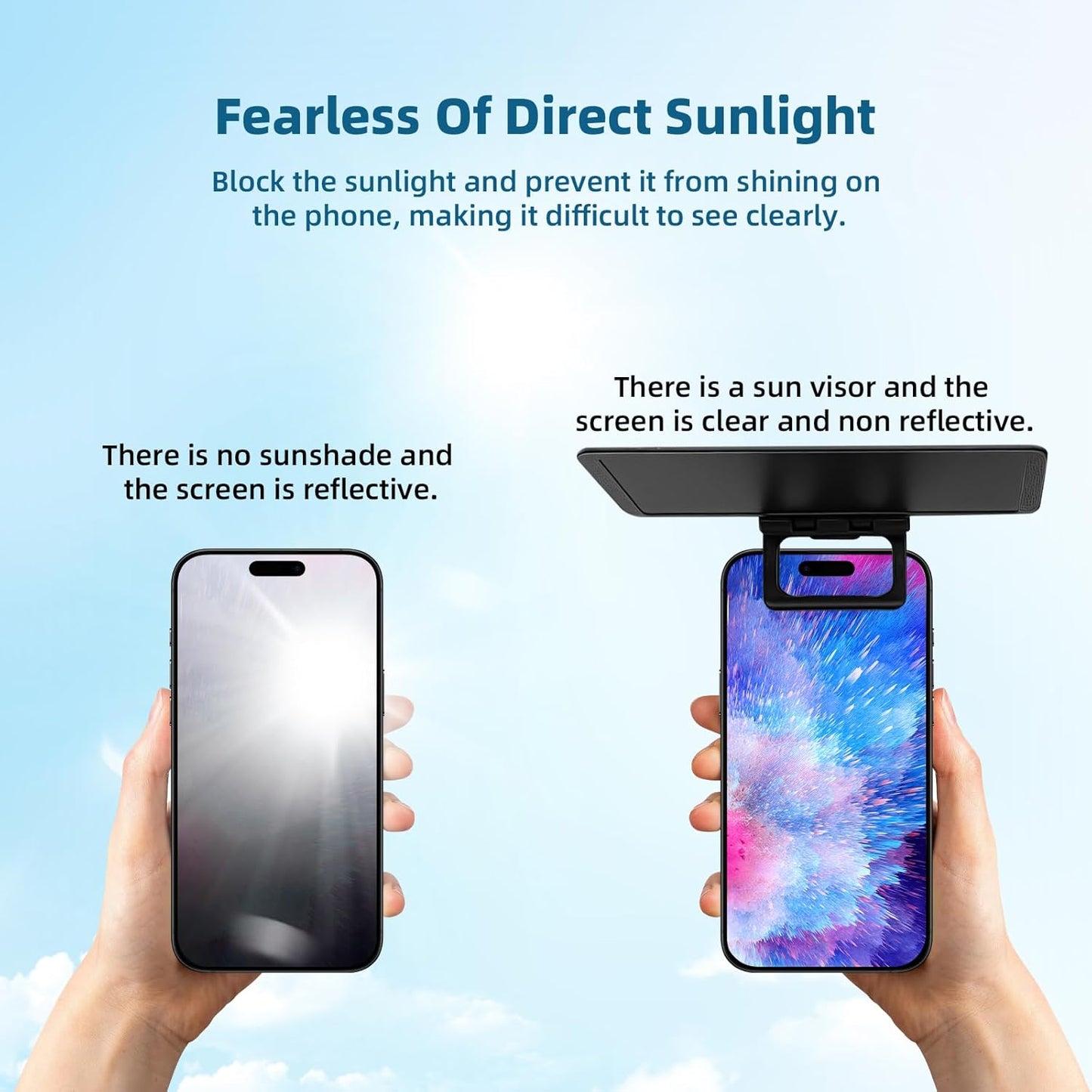 2PCS Phone Sunshade Cover, Adjustable Phone Umbrella for Sun, UV Protection Anti-Glare Sun Visor, Portable Screen Shield, for Outdoor Driving, Beach, Travel - Compatible with 4-7" Phones