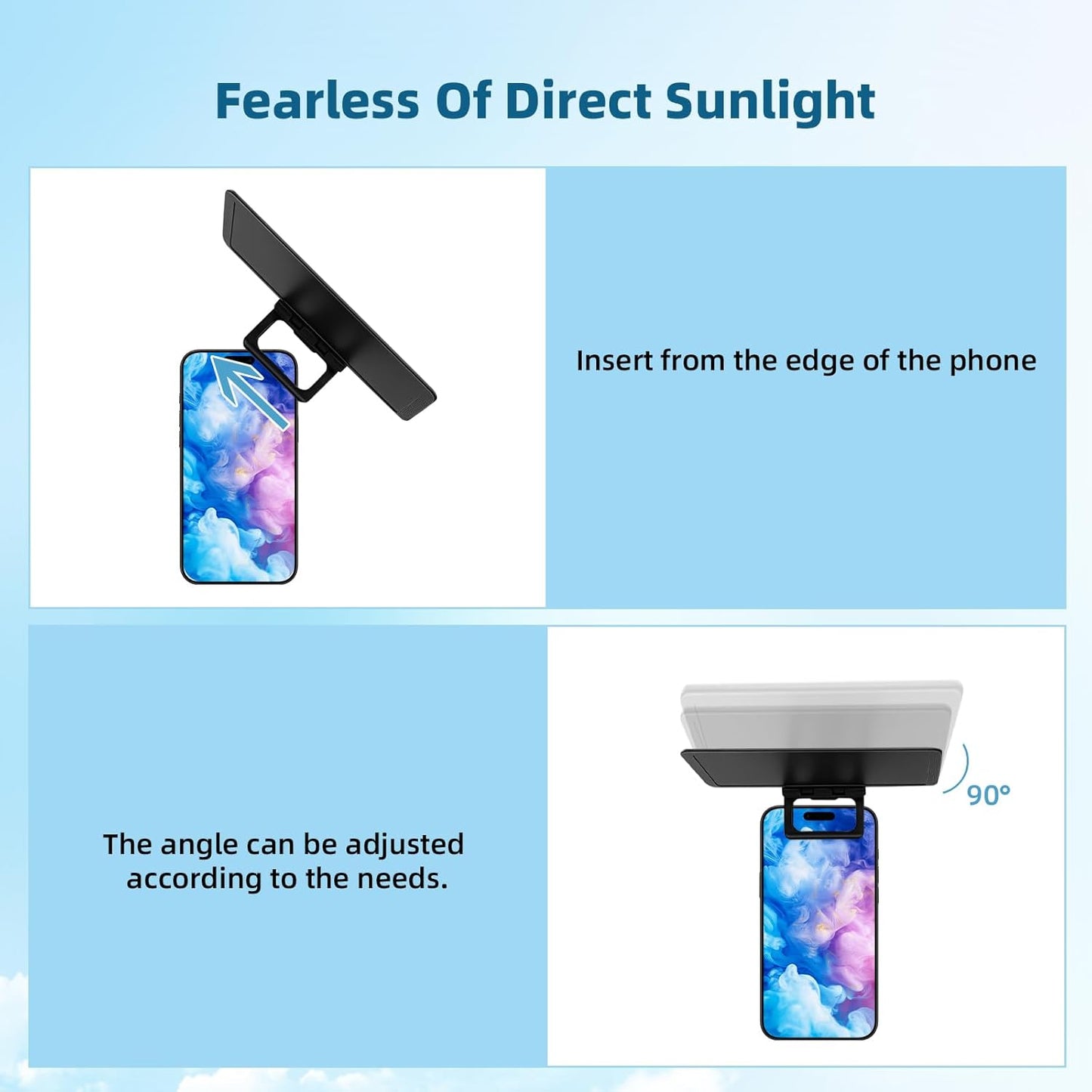 2PCS Phone Sunshade Cover, Adjustable Phone Umbrella for Sun, UV Protection Anti-Glare Sun Visor, Portable Screen Shield, for Outdoor Driving, Beach, Travel - Compatible with 4-7" Phones