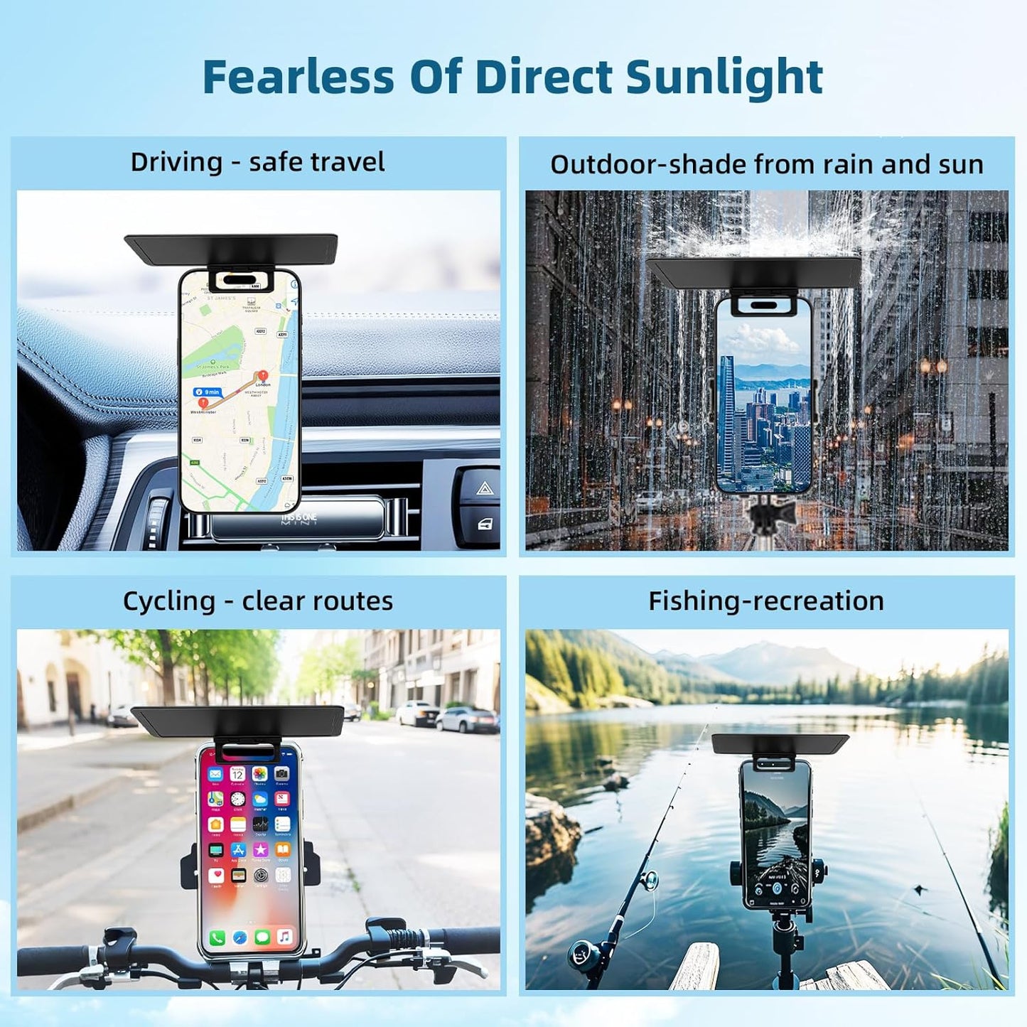 2PCS Phone Sunshade Cover, Adjustable Phone Umbrella for Sun, UV Protection Anti-Glare Sun Visor, Portable Screen Shield, for Outdoor Driving, Beach, Travel - Compatible with 4-7" Phones