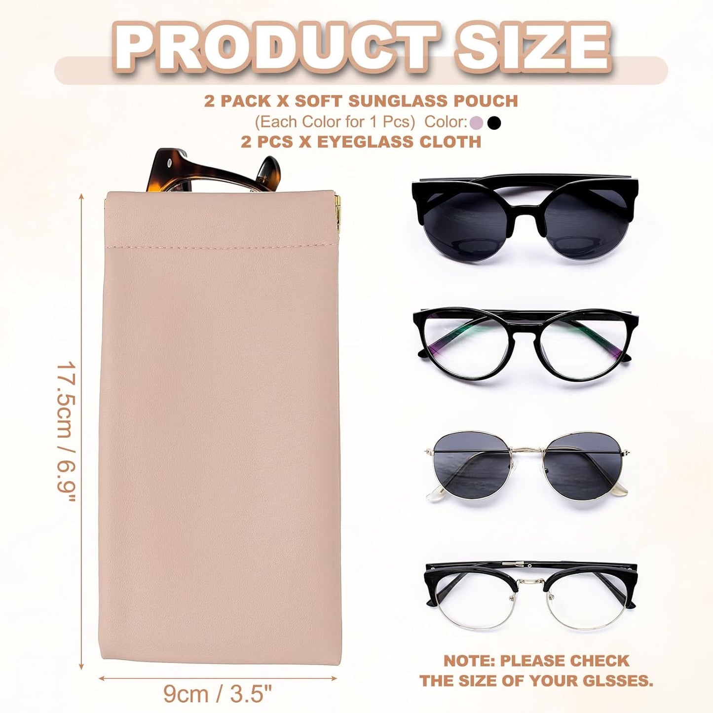 Squeeze Top Sunglass Pouch, PU Leather Soft Eyeglass Pouch Portable Travel Sunglasses Pouch(2 Set) White/Pink White -