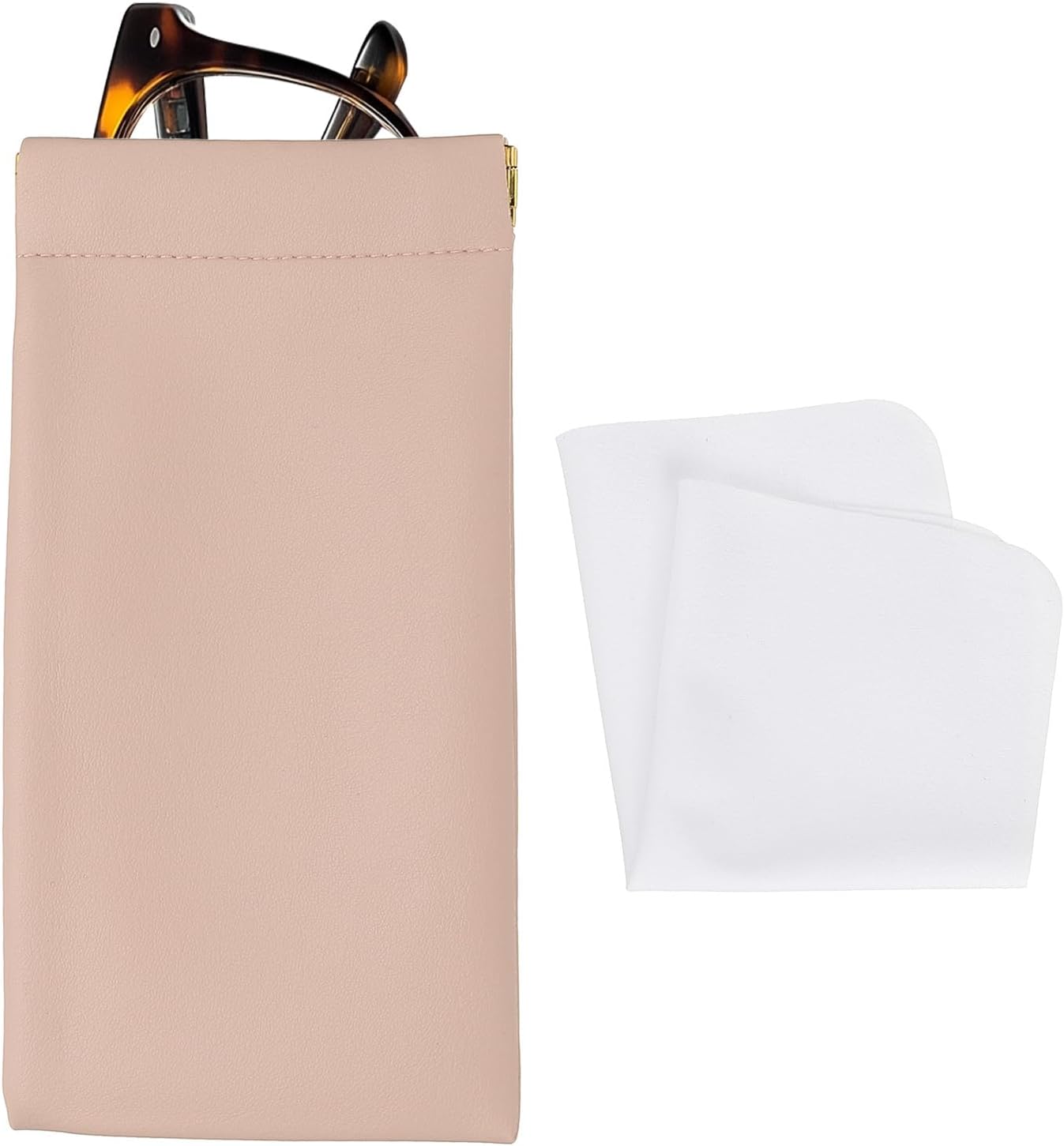 Squeeze Top Sunglass Pouch, PU Leather Soft Eyeglass Pouch Portable Travel Sunglasses Organizer (1 Set) Pink White -