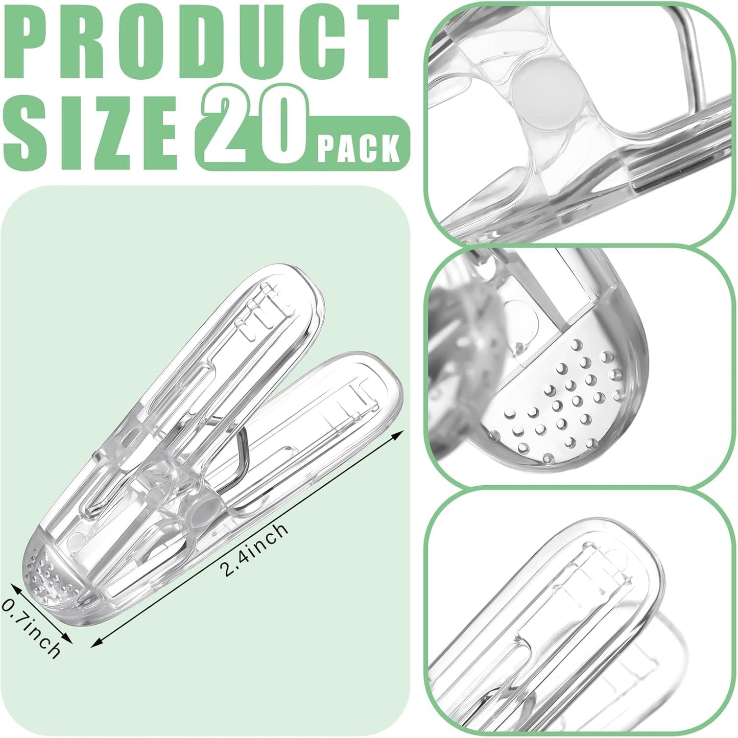 Plastic clips - pack of 20 - Balloon arch clips - Plastic spring clips - 2.4 inches - Sturdy clips - For balloon arch sets - Birthday decorations - Crafting - Backdrops - Clear