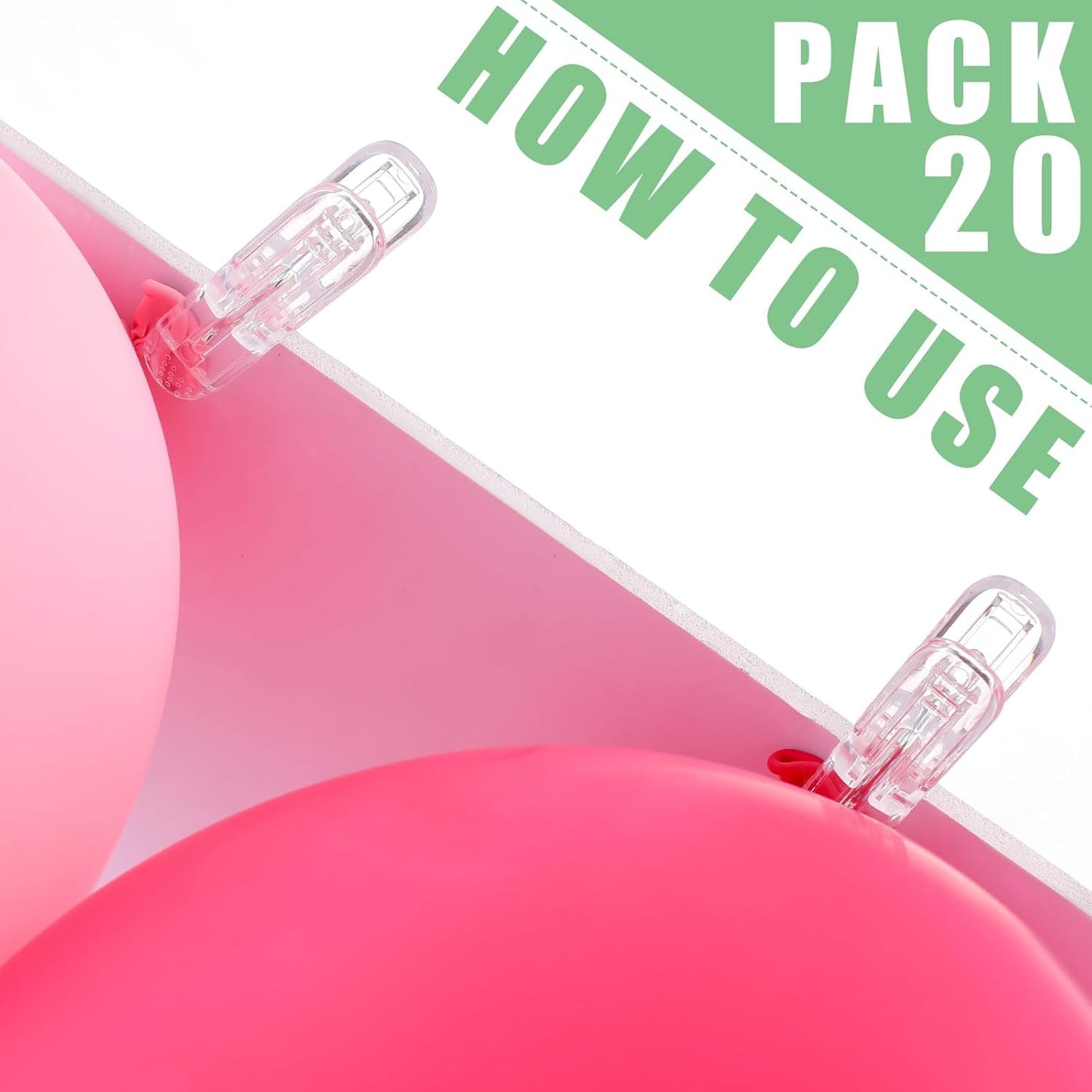 Plastic clips - pack of 20 - Balloon arch clips - Plastic spring clips - 2.4 inches - Sturdy clips - For balloon arch sets - Birthday decorations - Crafting - Backdrops - Clear