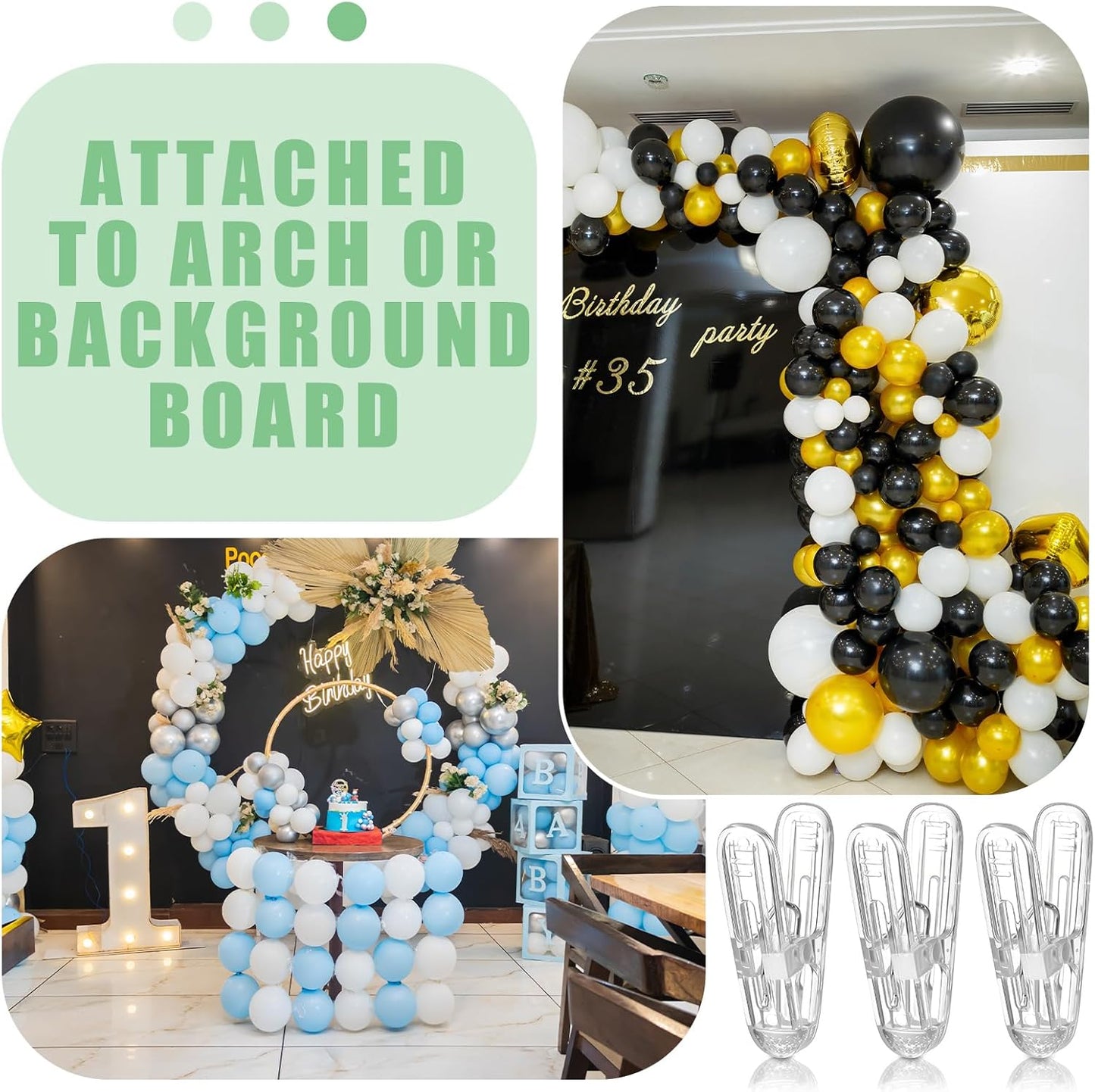 Plastic clips - pack of 20 - Balloon arch clips - Plastic spring clips - 2.4 inches - Sturdy clips - For balloon arch sets - Birthday decorations - Crafting - Backdrops - Clear