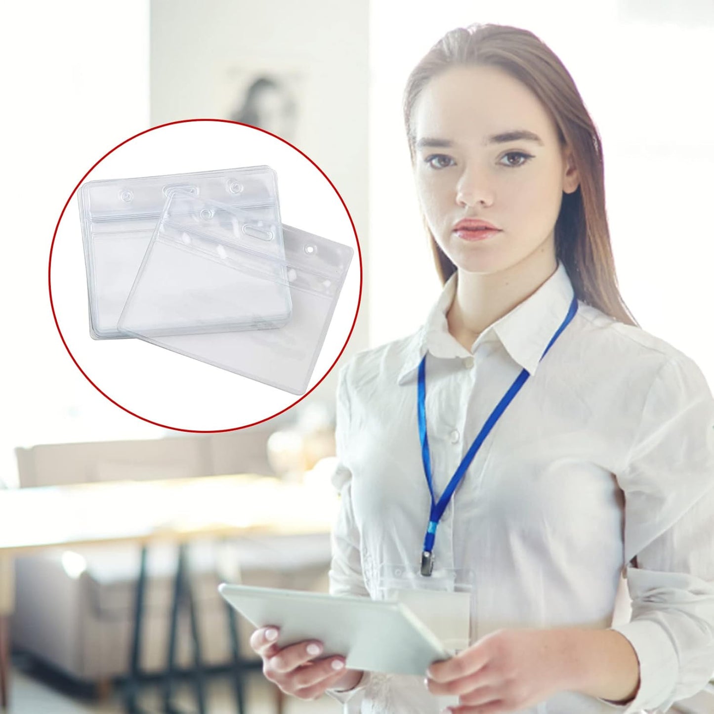 5-piece plastic card holder - clear waterproof plastic badge holder - clear branded badge ID holder - wallet holder - double-sided badge holder - lanyard card holder for home, office and school
