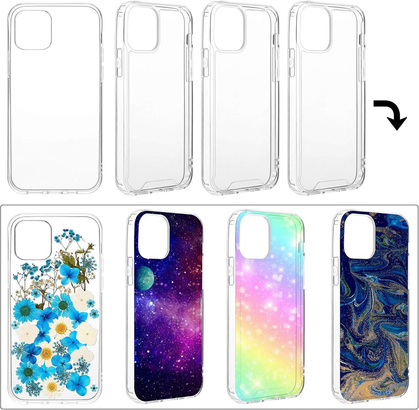 4 Pieces Clear DIY Phone Case Compatible with iPhone 12/12 Pro 6. 1 Inch Transparent Epoxy Resin Anti-Slip Mobile Phone Junk Cases Including 2 Hard Shells and 2 Sot Shells