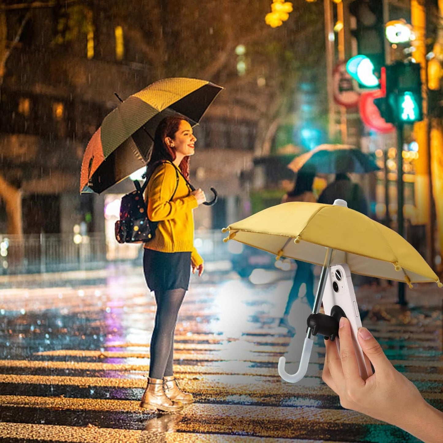 2pcs Cell Phone Umbrella or Sun Shade, Universal Adjustable Cute Phone Shade Umbrella with Piggy Style Suction Cup, Outdoor Anti-Glare Stand Sun Visor (Yellow & Pink)